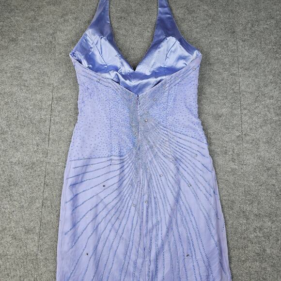 Alyce Designs Gown Womens 14 Purple Beaded Halter Whimsical Prom Dress 90s Silk - Picture 8 of 12